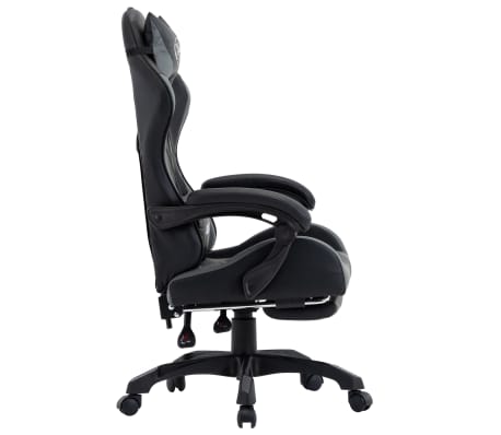 vidaXL Silla gaming con reposapiés cuero sintético gris y negro