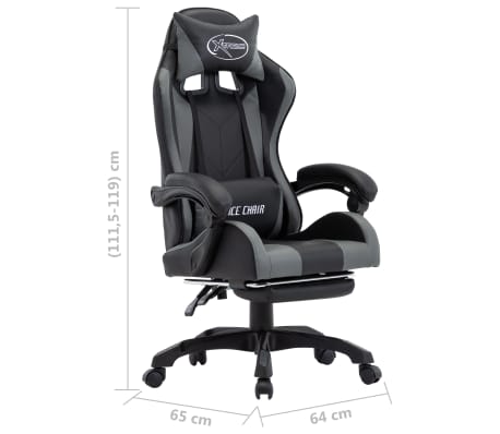 vidaXL Silla gaming con reposapiés cuero sintético gris y negro