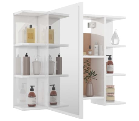 vidaXL Armario espejo baño contrachapada blanco brillo 80x20,5x64 cm