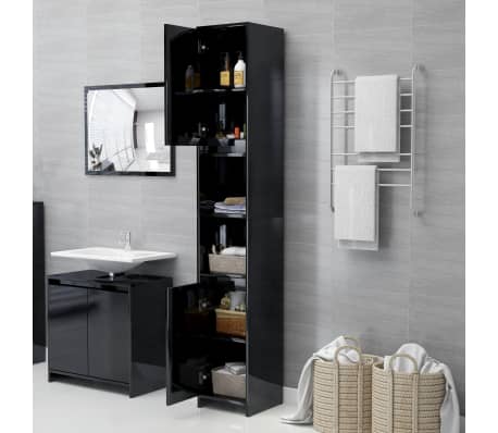 vidaXL Meuble de salle de bain en contreplaqué noir brillant 30x30x183,5 cm