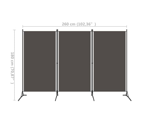 vidaXL Biombo divisor de 3 paneles gris antracita 260x180 cm