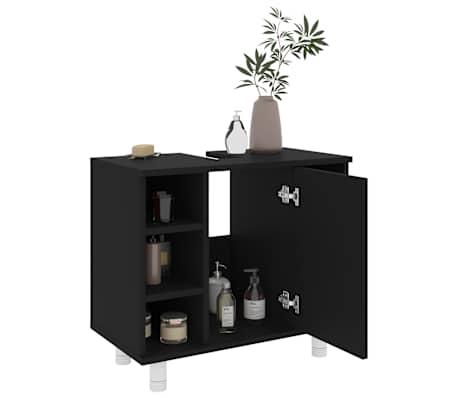 vidaXL Armario de baño madera contrachapada negro 60x32x53,5 cm