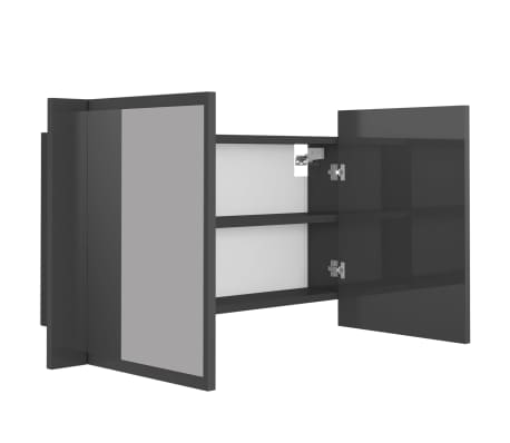 vidaXL Armario espejo de baño luz LED acrílico gris brillo 80x12x45 cm