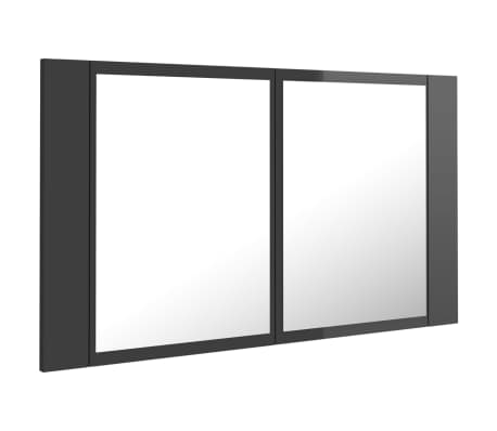 vidaXL Armario espejo de baño luz LED acrílico gris brillo 80x12x45 cm