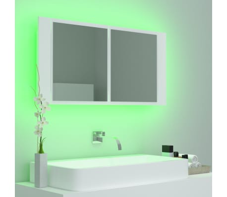 vidaXL Armario espejo de baño con luz LED acrílico blanco 90x12x45 cm