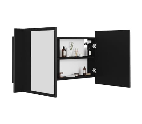 vidaXL Armario espejo de baño con luz LED acrílico negro 90x12x45 cm