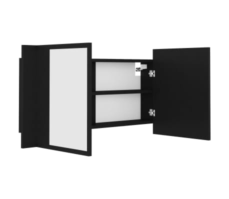 vidaXL Armario espejo de baño con luz LED acrílico negro 90x12x45 cm
