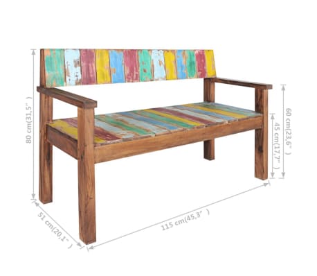 vidaXL Banco de madera maciza reciclada 115 cm