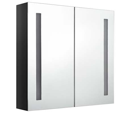 vidaXL Armario de baño con espejo LED negro brillante 62x14x60 cm
