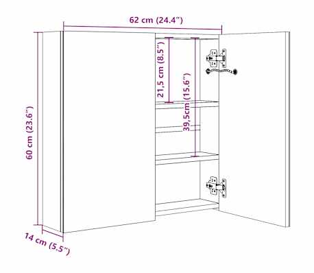vidaXL Armario de baño con espejo LED gris brillante 62x14x60 cm