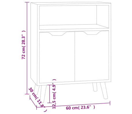 vidaXL Aparador de madera de ingeniería negro brillo 60x30x72 cm