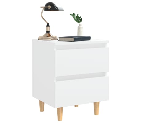 vidaXL Mesitas de noche 2 uds patas madera maciza blanco 40x35x50 cm