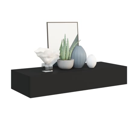 vidaXL Estante con cajón de pared MDF negro 60x23,5x10 cm