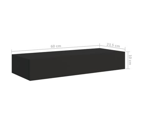 vidaXL Estante con cajón de pared MDF negro 60x23,5x10 cm