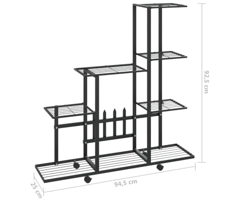 vidaXL Soporte de flores con rueda de metal negro 94,5x25x92,5 cm