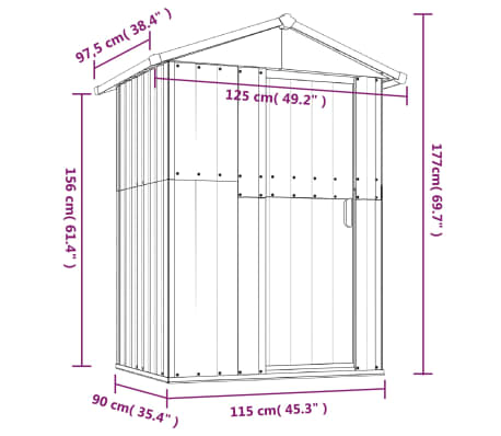 vidaXL Cobertizo de jardín acero galvanizado marrón 126x97,5x177 cm