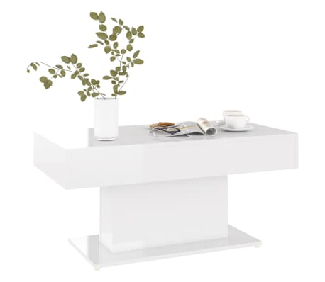 vidaXL Table basse Contreplaqué blanc brillant 96x50x45 cm