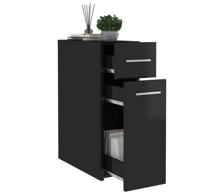 vidaXL Armario de boticario contrachapada negro brillo 20x45,5x60 cm