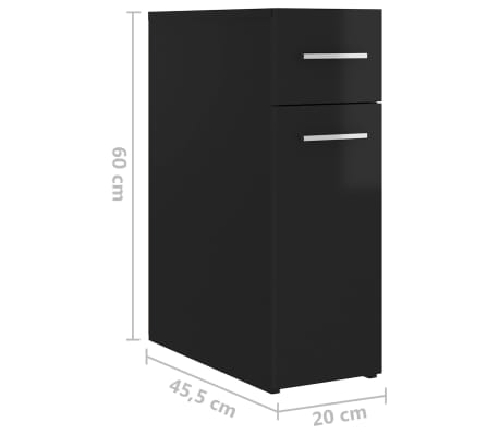 vidaXL Armario de boticario contrachapada negro brillo 20x45,5x60 cm