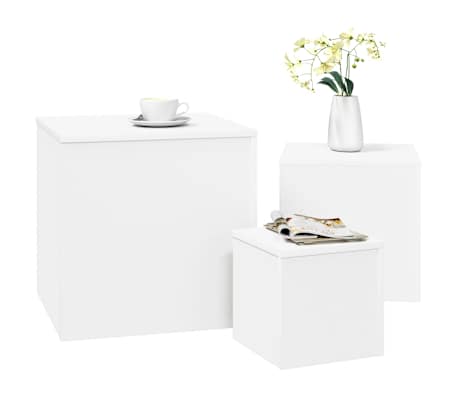 vidaXL Tables d'appoint 3 pcs Blanc Bois d’ingénierie