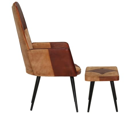 vidaXL Sillón con reposapiés cuero auténtico y lona marrón