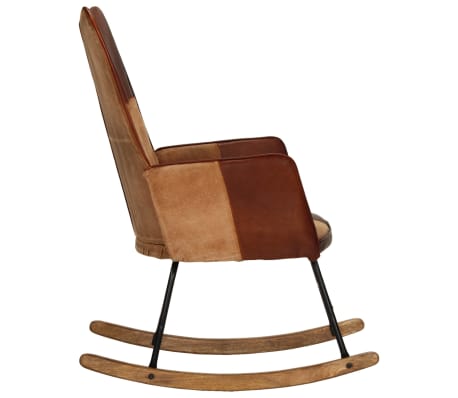vidaXL Mecedora de cuero auténtico y lona marrón