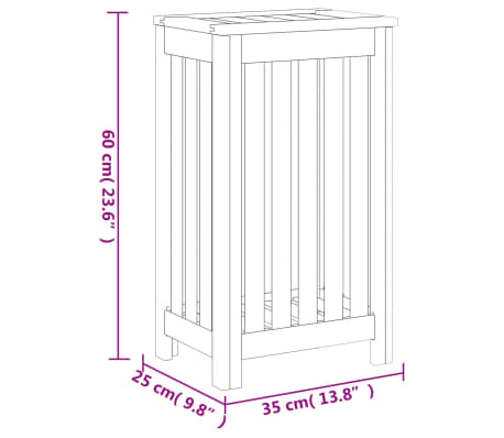 vidaXL Cesto de la ropa sucia madera maciza de teca 35x25x60 cm