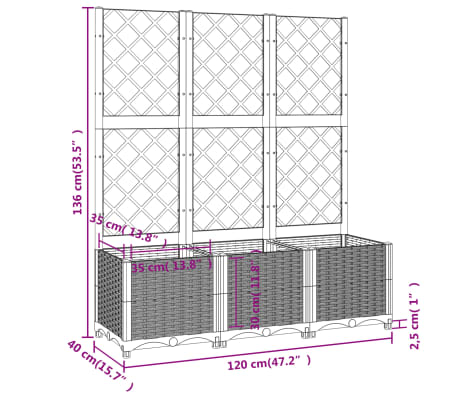 vidaXL Jardinera con enrejado PP marrón 120x40x136 cm