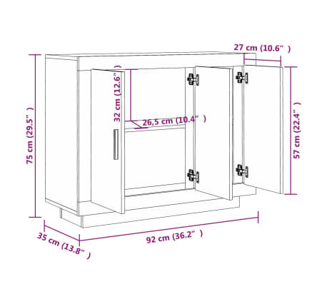 vidaXL Aparador de madera contrachapada color roble Sonoma 92x35x75 cm