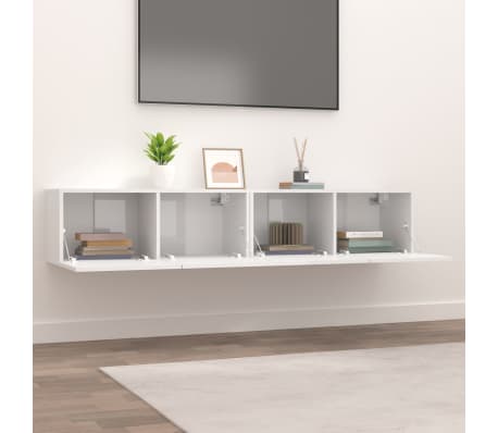 vidaXL Meubles TV 2 unités Contreplaqué blanc brillant 80x30x30 cm