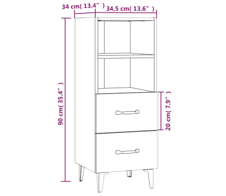vidaXL Aparador de madera contrachapada gris hormigón 34,5x34x90 cm