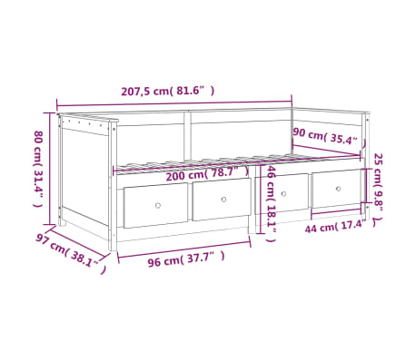 vidaXL Sofá cama sin colchón madera maciza de pino blanco 90x200 cm