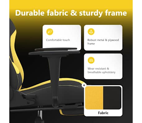 vidaXL Silla gaming de masaje con reposapiés tela negro y amarillo