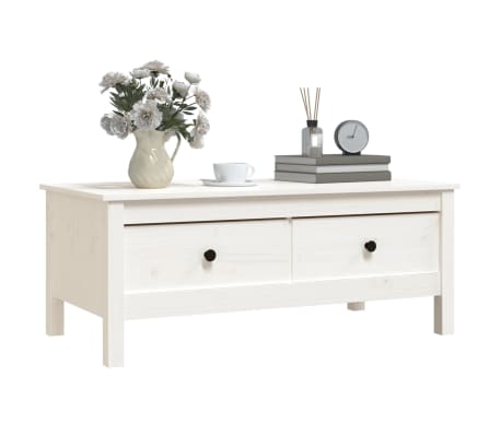 vidaXL Mesa de centro de madera maciza de pino blanco 100x50x40 cm