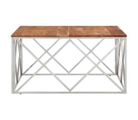 vidaXL Mesa de centro acero inoxidable plateado y madera maciza acacia