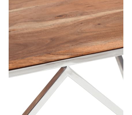 vidaXL Mesa de centro acero inoxidable plateado y madera maciza acacia