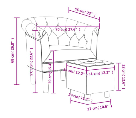 vidaXL Sillón con taburete cuero sintético blanco