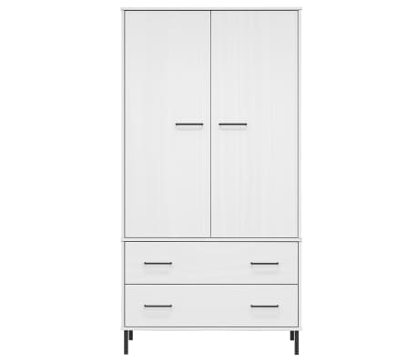 vidaXL Armario patas de metal OSLO madera maciza blanco 90x55x172,5 cm