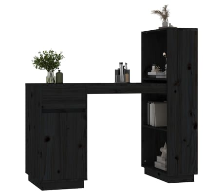 vidaXL Escritorio de madera maciza de pino negro 110x53x117 cm