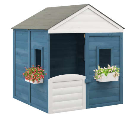 vidaXL Casa de juegos con puerta con cierre y macetas madera abeto