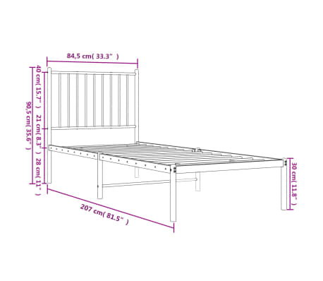 vidaXL Estructura cama sin colchón con cabecero metal negro 80x200 cm