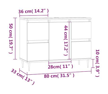 vidaXL Mueble de baño madera de ingeniería negro 80x33x60 cm