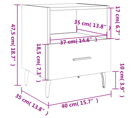 vidaXL Mesitas de noche 2 uds madera ingeniería blanco 40x35x47,5 cm