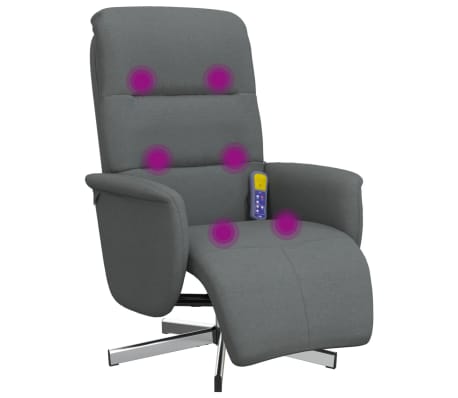 vidaXL Sillón reclinable de masaje con reposapiés tela gris oscuro
