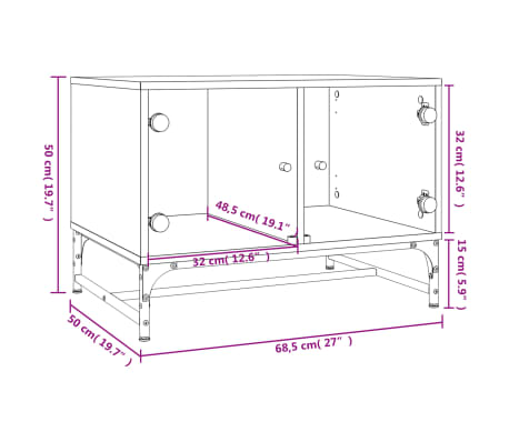 vidaXL Mesa de centro con puertas de vidrio blanca 68,5x50x50 cm