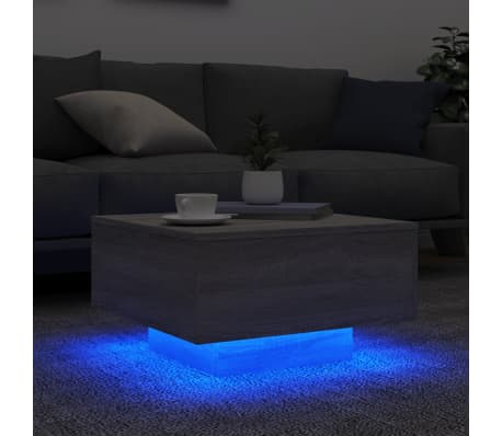 vidaXL Mesa de centro con luces LED gris Sonoma 55x55x31 cm