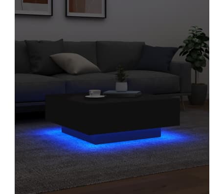 vidaXL Table basse avec lumières LED noir 80x80x31 cm