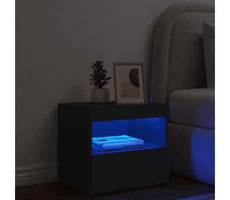 vidaXL Mesita de noche con luces LED negro 50x40x45 cm