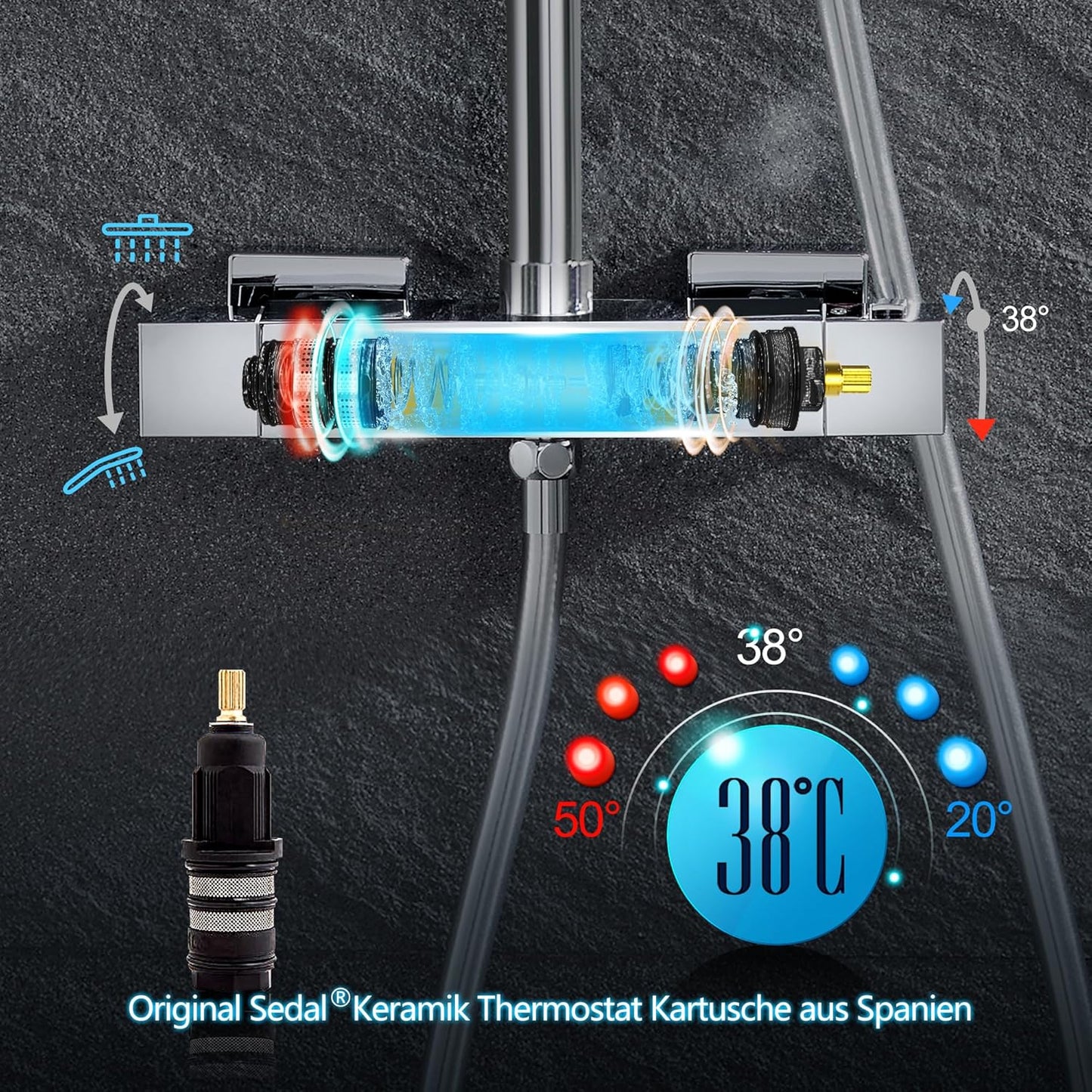 JOHO Colonne de douche avec robinet thermostatique, robinet de...