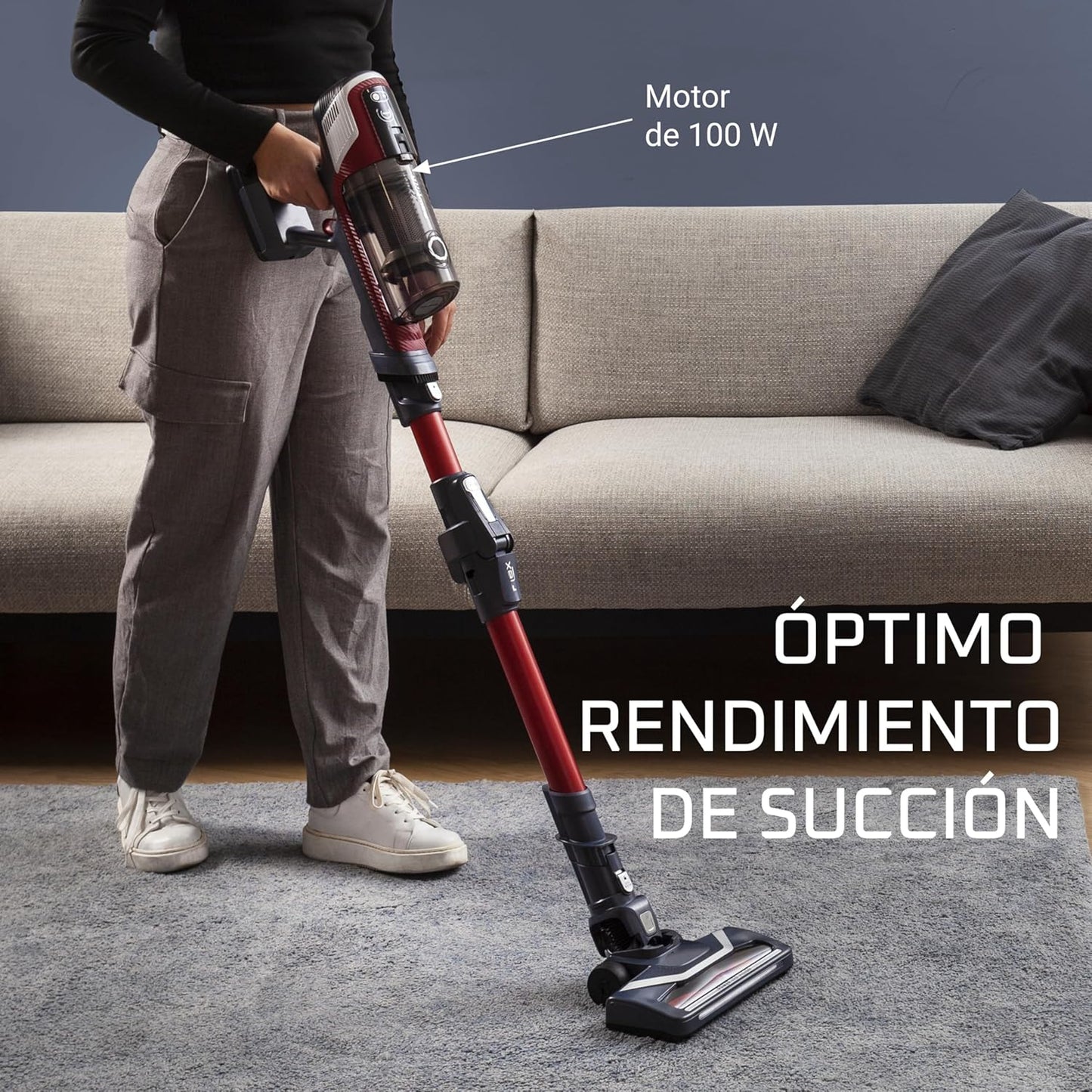 Rowenta XPert 6.60 Flex RH6471 - Aspirateur balai sans fil, avec 3 fonctions en 1, autonomie de 45 minutes, batterie lithium, tube flexible, accès facile aux différentes surfaces, Noir/Rouge